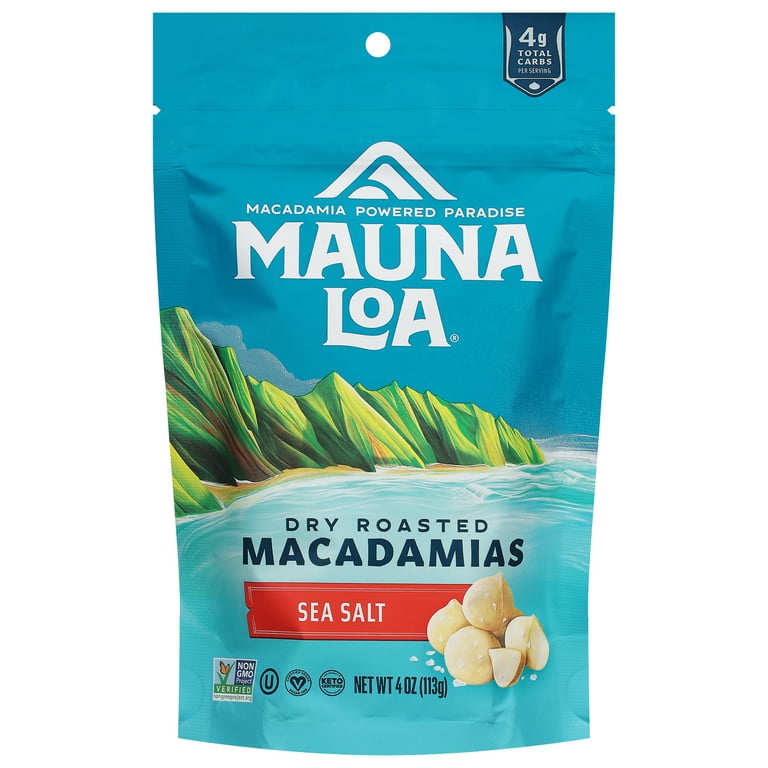 Mauna Loa Sea Salt Macadamia Nuts 4oz Bag, Dry Roasted, Crunchy