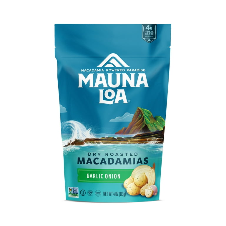 Mauna Loa Garlic Onion Macadamia Nuts 4oz Bag, Kosher, Gluten-Free