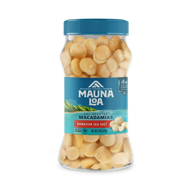Mauna Loa Premium Hawaiian AIF4 Roasted Macadamia Nuts, Hawaiian Sea Salt Flavor, 6 Oz Jar (Pack