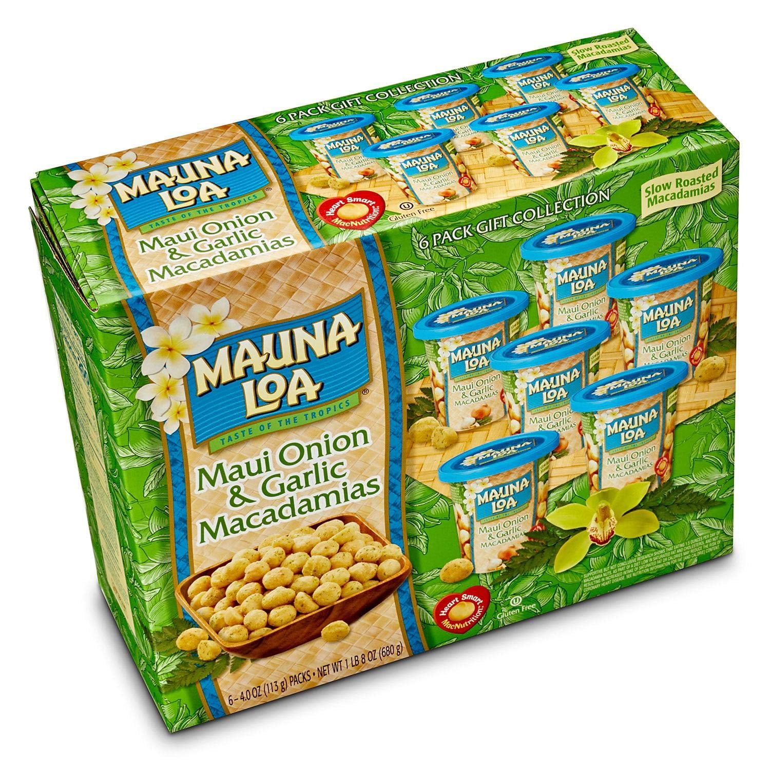 Mauna Loa Premium Hawaiian Roasted Macadamia Nuts, Maui Onion Garlic Flavor, 4 Oz Cup (Pack of 6