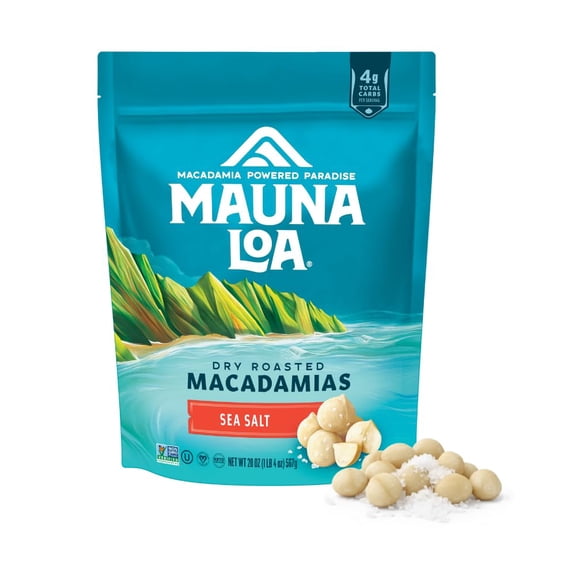 Mauna Loa Sea Salt GGA1 Roasted Macadamia Nuts, Premium Hawaiian Nuts, 20oz Resealable Bag, Keto Friendly, Gluten Free Snack