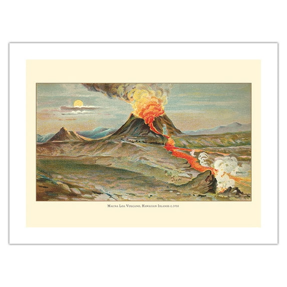 Mauna Loa Volcano - Big Island Hawaii - Vintage Hawaiian Travel Poster by James Steiner c.1910s - Bamboo Fine Art 290gsm Paper Print (Unframed) 18x24in