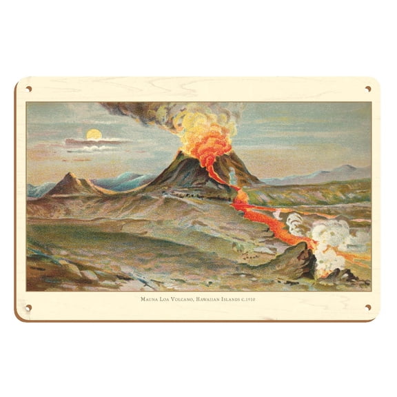 Mauna Loa Volcano - Big Island Hawaii - Vintage Hawaiian Travel Poster by James Steiner c.1910s - 8 x 12 inch Vintage Wood Art Sign