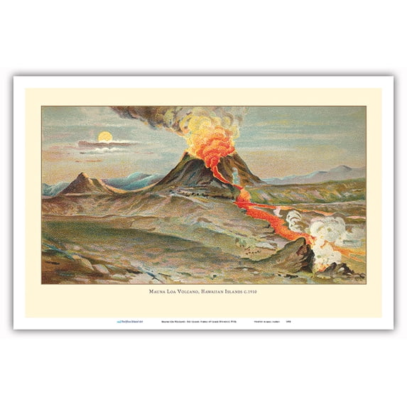 Mauna Loa Volcano - Big Island Hawaii - Vintage Hawaiian Travel Poster by James Steiner c.1910s - Master Art Print (Unframed) 12in x 18in