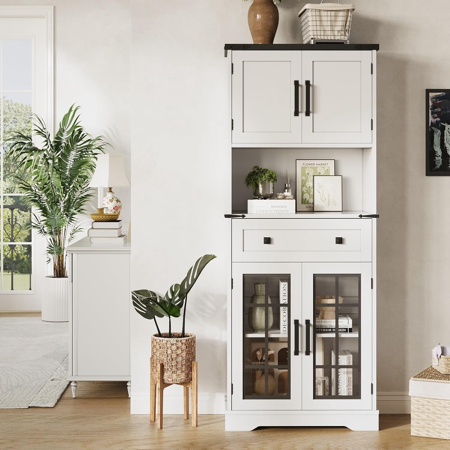 Maupvit Farmhouse 59.4" Tall Kitchen Pantry Storage Cabinet, Modern 4 ...
