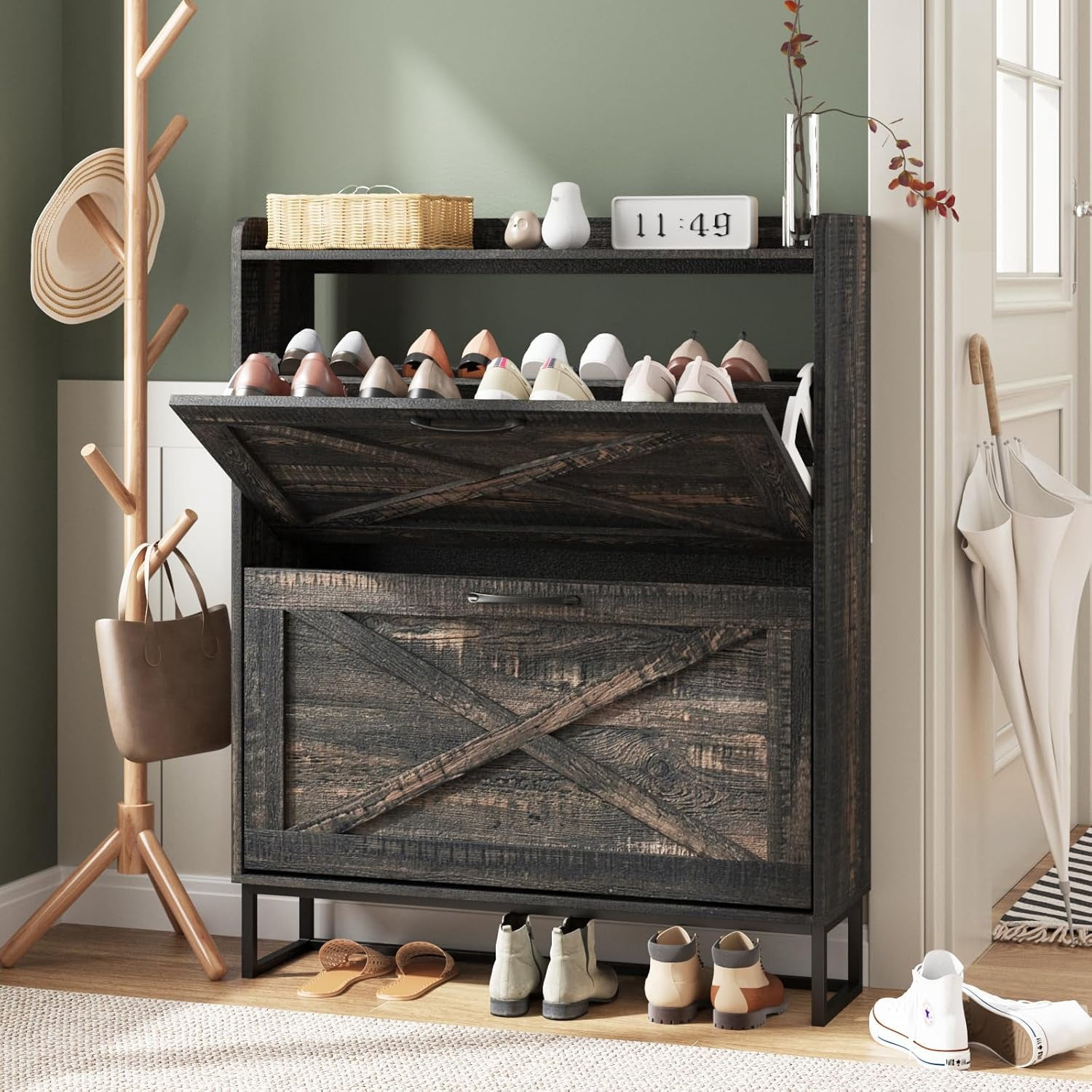 Maupvit Shoe Storage Cabinet with 2 Flip Drawers, Freestanding ...