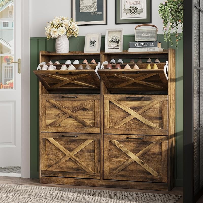 Maupvit Shoe Storage Cabinet with 2 Flip Drawers, Freestanding ...