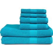 Maura Premium Bath Towel Set 100% Cotton. 6 Piece Ultra Absorbent Quick Dry Soft Terry Bath Towels for Bathroom, Hotel and Spa Quality, Turquoise