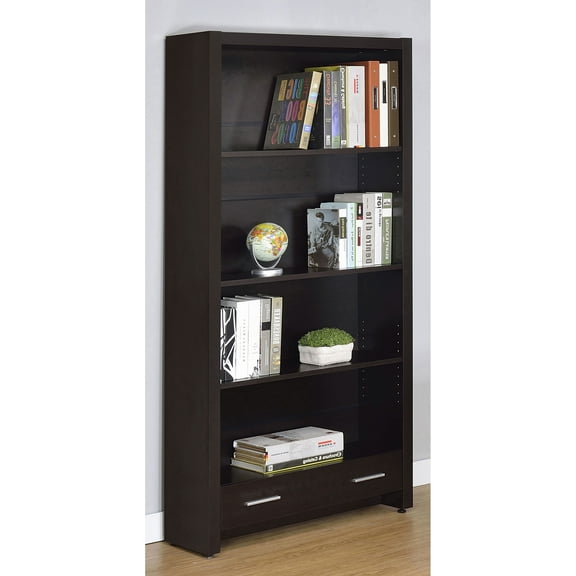 Maureen Cappuccino 5-Shelf Bookcase with Drawer