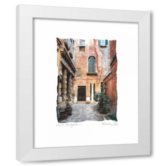 Maureen Love 12x14 White Modern Wood Framed Wall Art Titled - Venice Courtyard