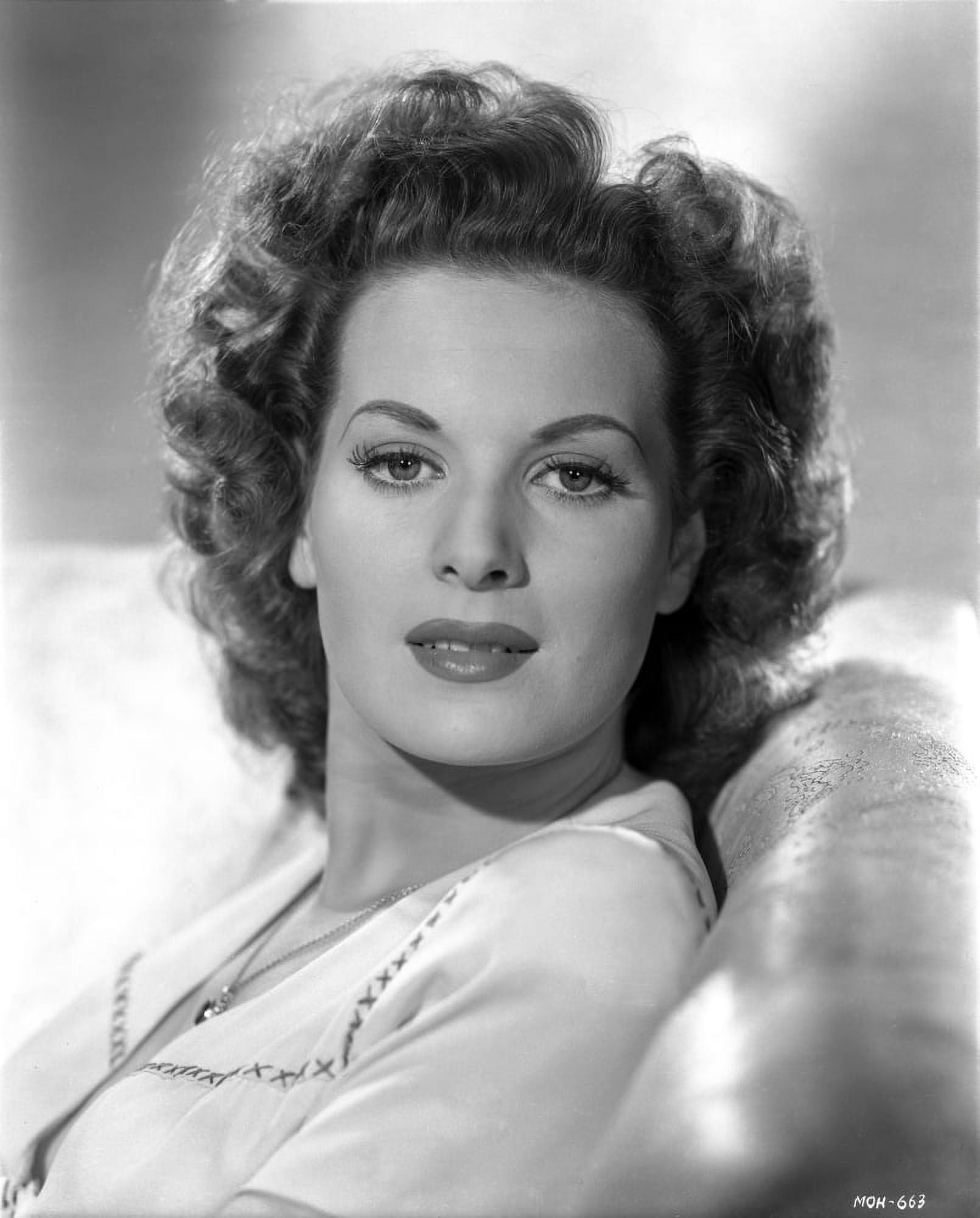 Maureen O'Hara Close Up Portrait wearing White Coat on a Coach Photo