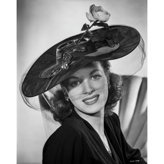Maureen O'Hara Posed in Black Dress With Hat Photo Print (24 x 30)