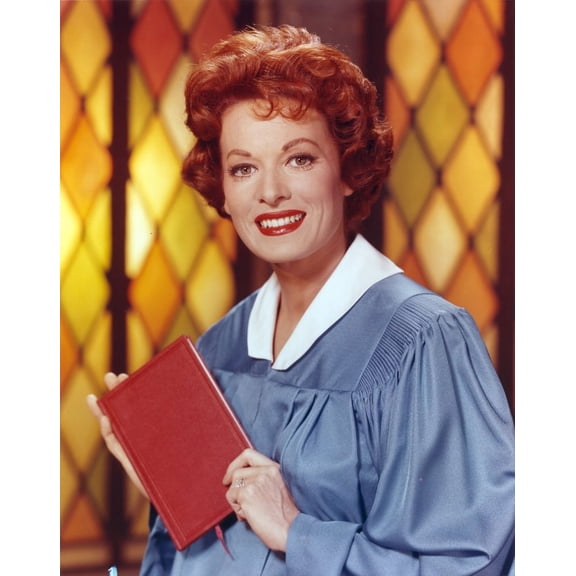 Maureen O'Hara Posed in Blue Dress With Book Photo Print (8 x 10)