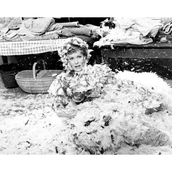 Maureen O'Hara covered in feathers in scene from 1963 McLintock 8x10 inch photo