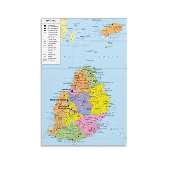 Mauri-tius Map Posters Art Poster Canvas Painting Decor Wall Print Photo Gifts Home Modern Decorative Posters 20x30inch(50x75cm)