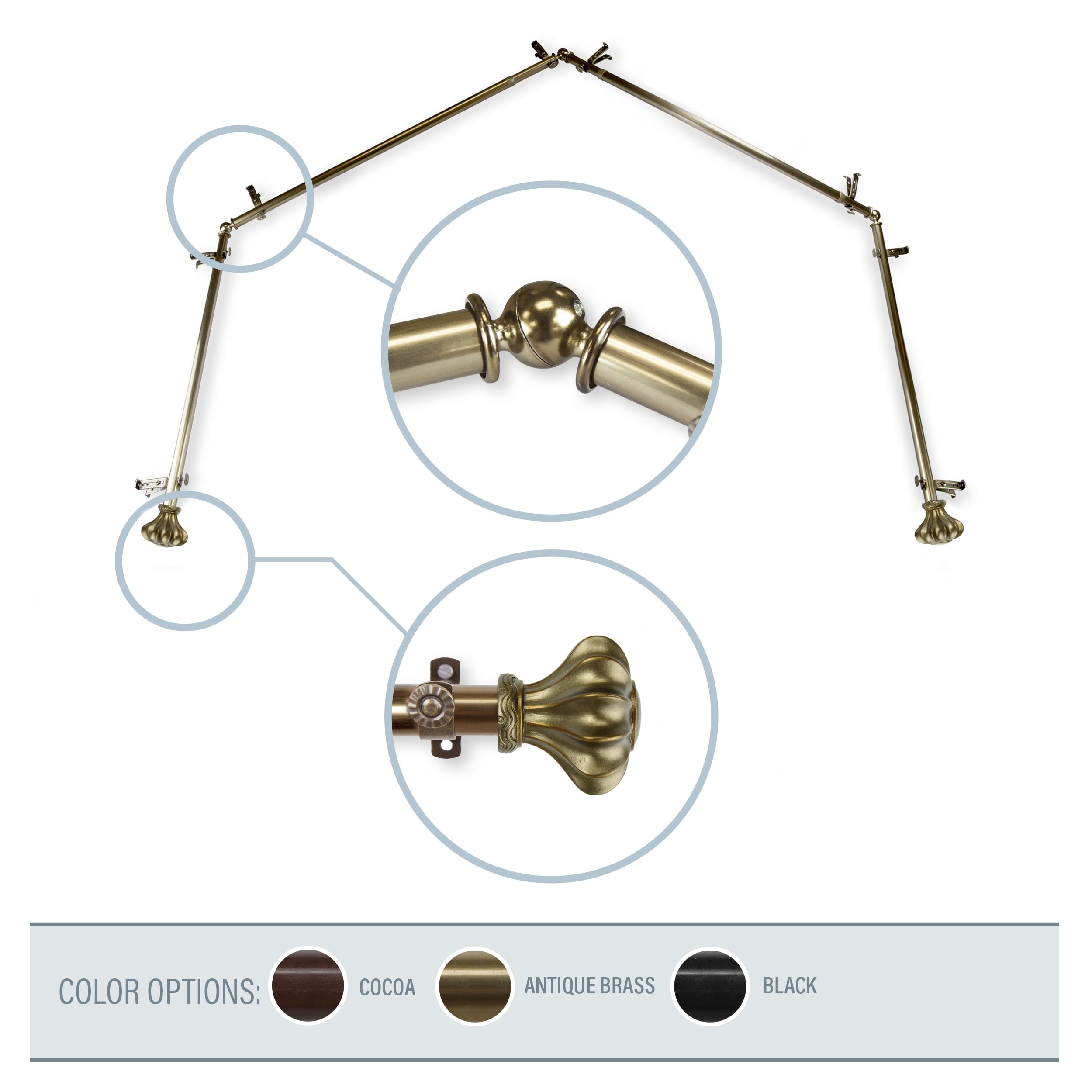 Maurice 13/16" 4-Sided Bay Window Curtain Rod - Antique Brass