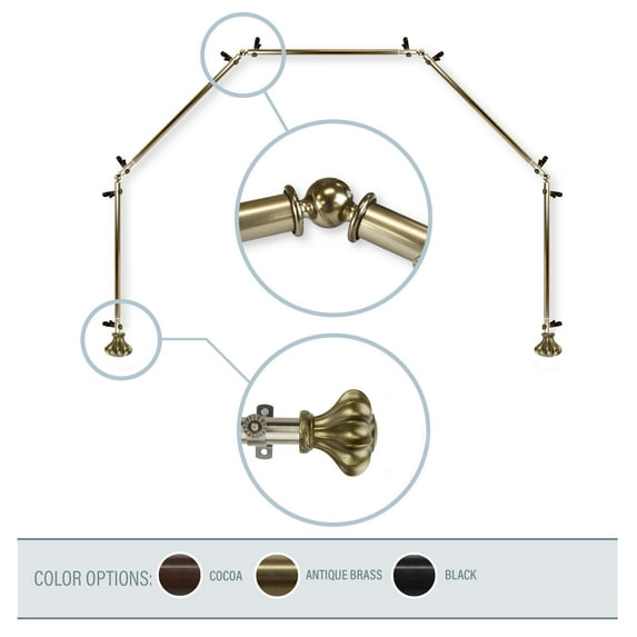 Maurice 13/16" 5-Sided Bay Window Curtain Rod - Antique Brass