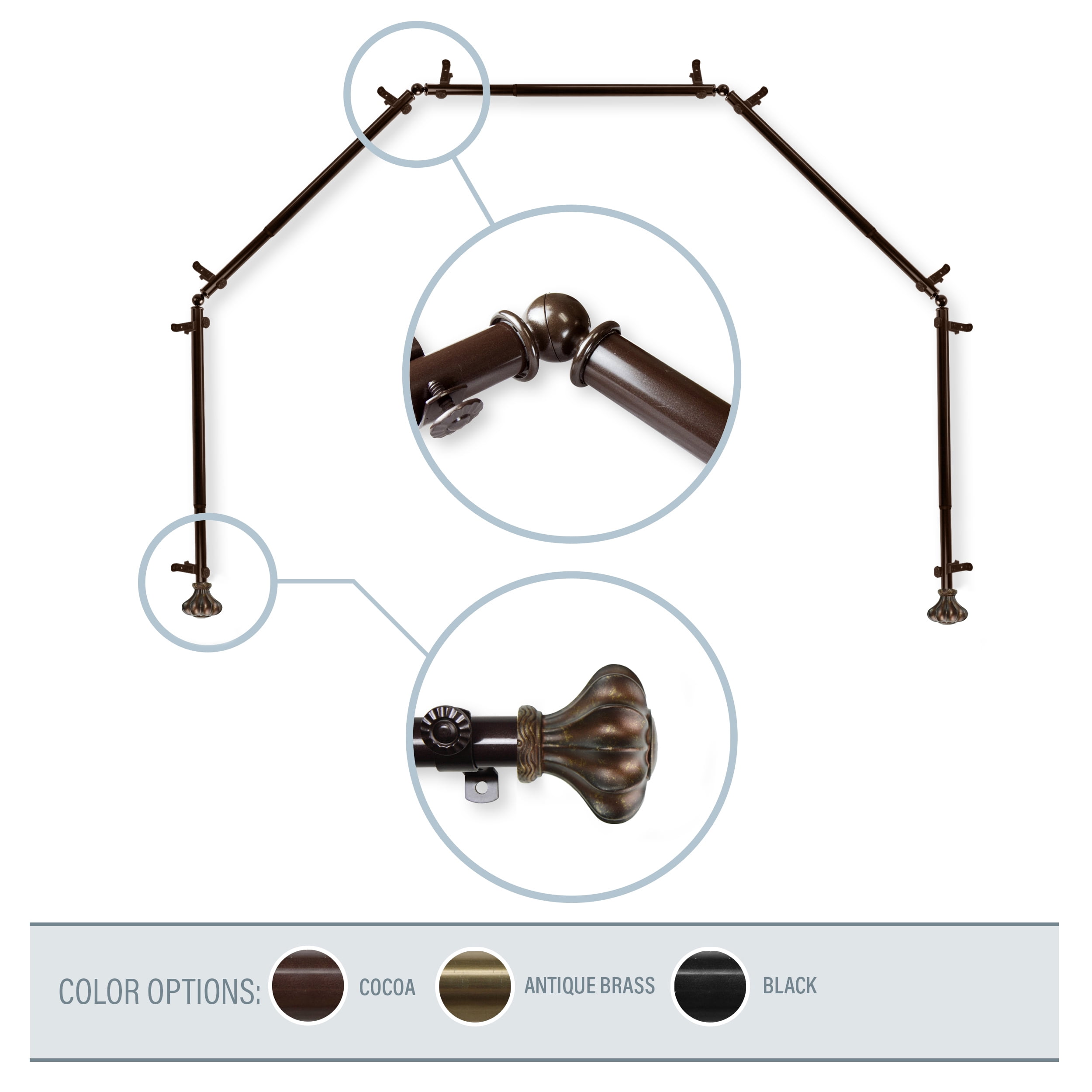 Maurice 13/16" 5-Sided Bay Window Curtain Rod - Cocoa