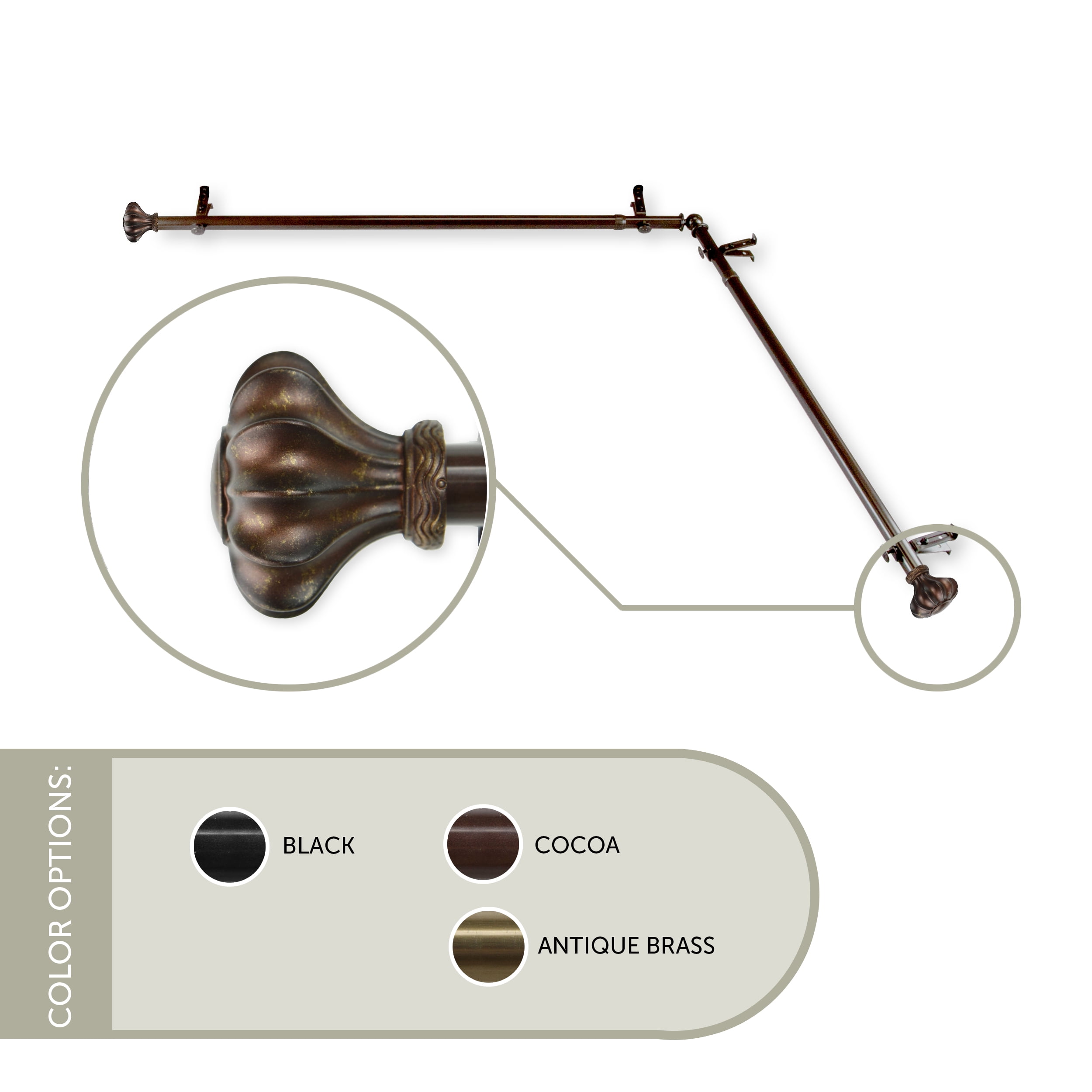 Maurice 13/16 inch Corner Window Curtain Rod 120-170" - Cocoa