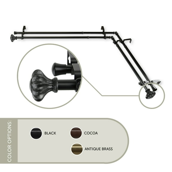 Maurice 13/16 inch Double Corner Window Curtain Rod 48-84" - Black