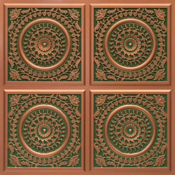 Maurice 2 ft. x 2 ft. Drop-in or Glue-Up Vinyl Ceiling Tile in Patina Copper - Box of 10