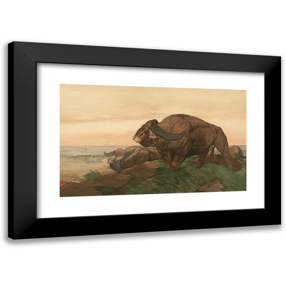 Maurice And Edward Detmold 14x10 Black Modern Framed Museum Art Print Titled - The Return of the Buffalo Herd (1903)