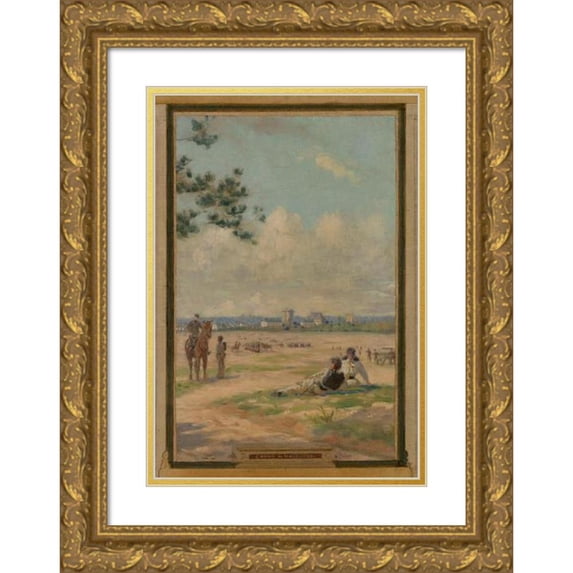 Maurice Chabas 13x18 Gold Ornate Wood Frame and Double Matted Museum Art Print Titled - Maneuver Field (1898)