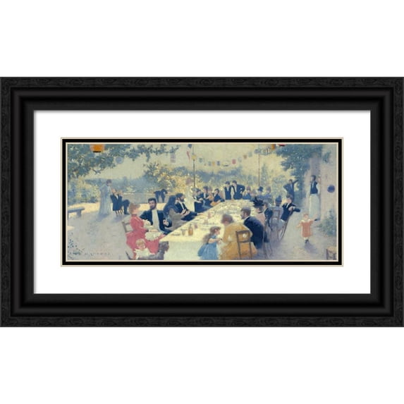 Maurice Chabas 14x8 Black Ornate Wood Framed Double Matted Museum Art Print Titled: Nuptial Meal (1889)