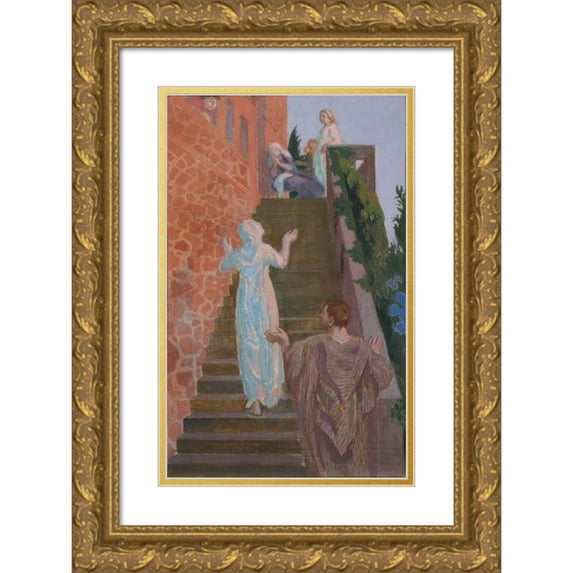 Maurice Denis 13x18 Gold Ornate Wood Frame and Double Matted Museum Art Print Titled - Visitation on the Staircase of ‘Silencio- (1921)