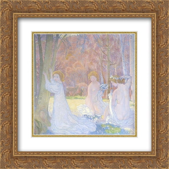 Maurice Denis 2x Matted 20x20 Gold Ornate Framed Art Print 'Figures In A Spring Landscape'