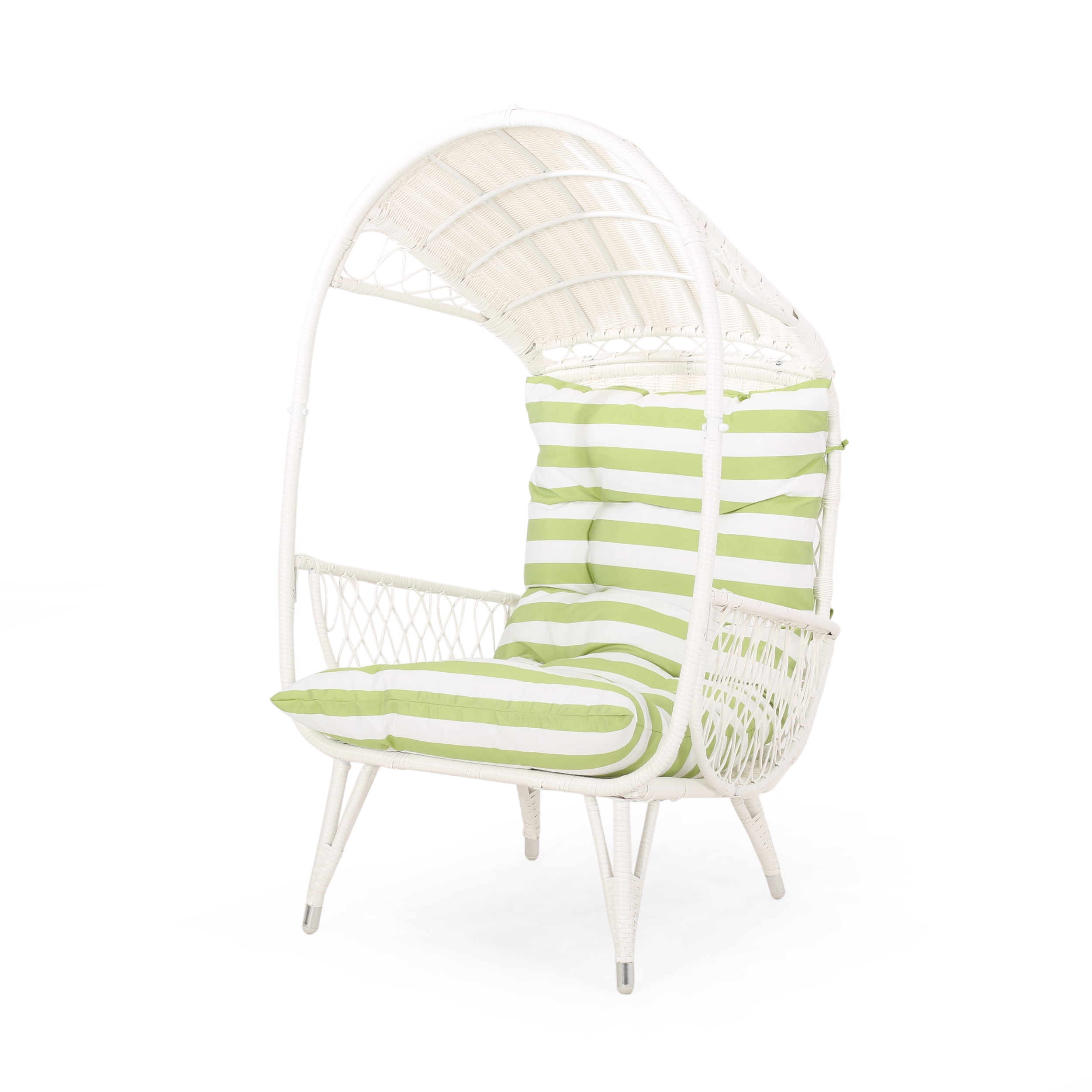 Maurice Outdoor Wicker Standing Basket Chair with Cushion, White, Green