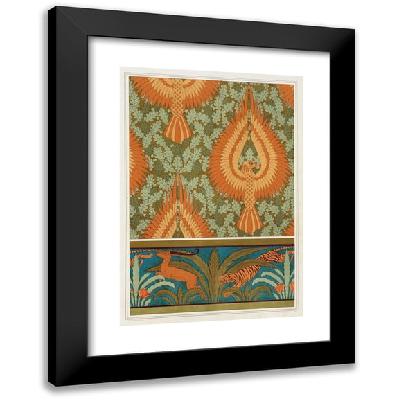 Maurice Pillard Verneuil 11x14 Black Modern Framed Museum Art Print Titled - Eagles and Oak, Wallpaper. Antelopes, Tigers, Cacti and Palm Trees, Border. (1897)