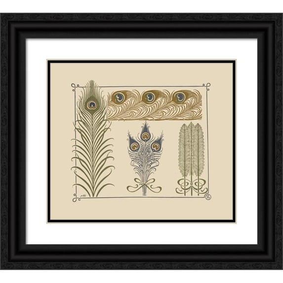 Maurice Pillard Verneuil 14x12 Black Ornate Wood Framed Double Matted Museum Art Print Titled: Abstract Design Based on Peacock Feathers. (1900)