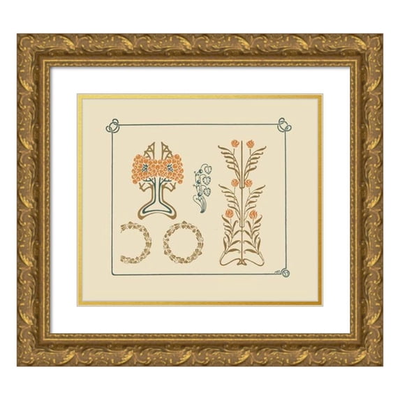 Maurice Pillard Verneuil 17x15 Gold Ornate Wood Frame and Double Matted Museum Art Print Titled - Abstract Design Based on Tiny Leaves and Berries. (1900)