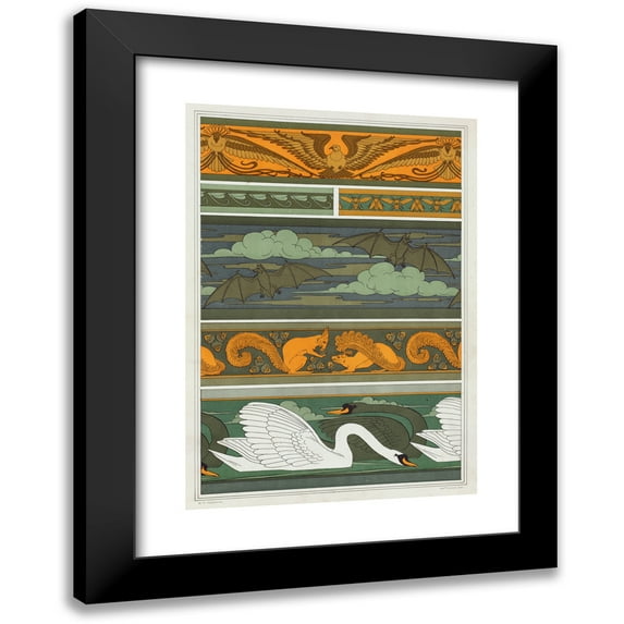 Maurice Pillard Verneuil 18x24 Black Modern Framed Museum Art Print Titled - Birds. Dragonflies. Flies. Bat. Squirrels and Hazelnuts. Swans, Borders. (1897)
