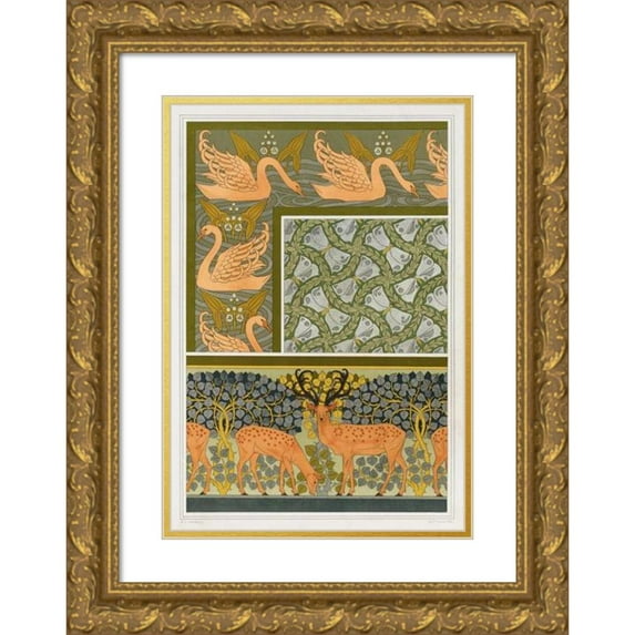 Maurice Pillard Verneuil 18x24 Gold Ornate Framed and Double Matted Museum Art Print Titled - Swans and Sagittarius, Border. Pappillons and Foliage, Float. Cerfs and Hinds, Frieze. (1897)