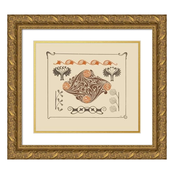 Maurice Pillard Verneuil 22x20 Gold Ornate Framed and Double Matted Museum Art Print Titled - Abstract Design Based on Leaves and Organic Shapes (1900)