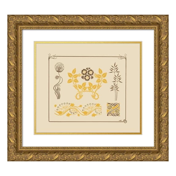 Maurice Pillard Verneuil 23x20 Gold Ornate Framed and Double Matted Museum Art Print Titled - Abstract Design Based on Flowers and Thorns. (1900)
