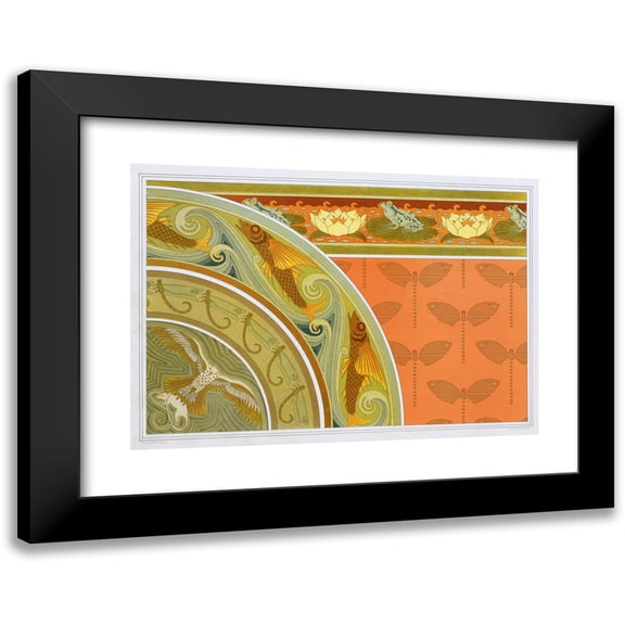 Maurice Pillard Verneuil 24x18 Black Modern Framed Museum Art Print Titled - Frogs and Water Lilies, Border; Dragonflies, Stencil; Flying Fish, Dragonflies, Borders; Milan and Rat (1897)