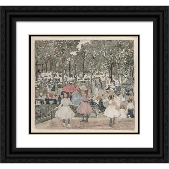 Maurice Prendergast 13x12 Black Ornate Wood Framed Double Matted Museum Art Print Titled: The Mall, Central Park (1900-1903)