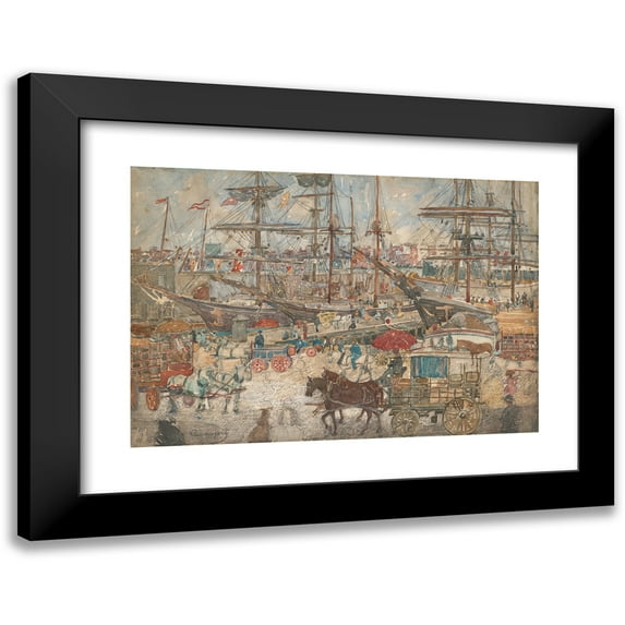 Maurice Prendergast 24x18 Black Modern Framed Museum Art Print Titled - Docks, East Boston (1900-1904)