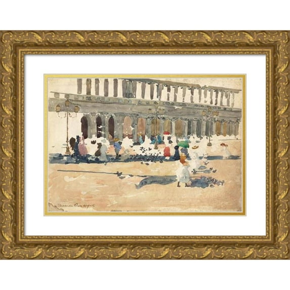 Maurice Prendergast 24x18 Gold Ornate Framed and Double Matted Museum Art Print Titled - Caffe Florian in Venice (1898-1899)