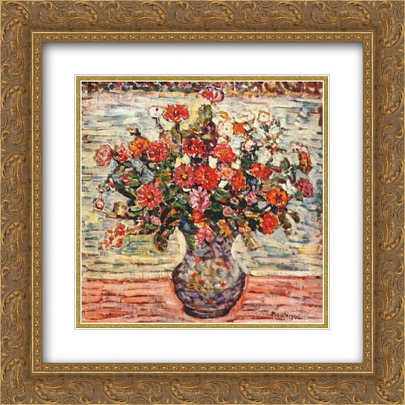Maurice Prendergast 2x Matted 20x20 Gold Ornate Framed Art Print 'Flowers in a Vase'