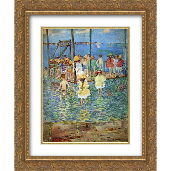Maurice Prendergast 2x Matted 20x24 Gold Ornate Framed Art Print 'Children on a Raft'