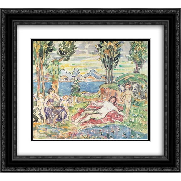 Maurice Prendergast 2x Matted 22x20 Black Ornate Framed Art Print 'Cherubs'