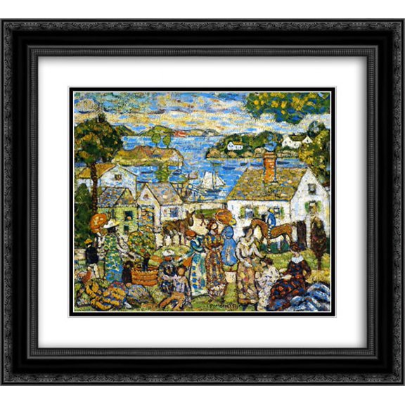 Maurice Prendergast 2x Matted 22x20 Black Ornate Framed Art Print 'New England Harbour'