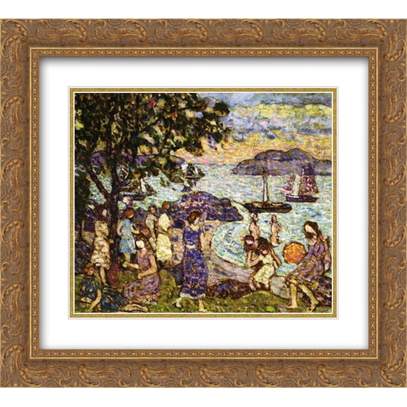 Maurice Prendergast 2x Matted 22x20 Gold Ornate Framed Art Print 'Crepuscule (also known as Along the Shore or Beach)'