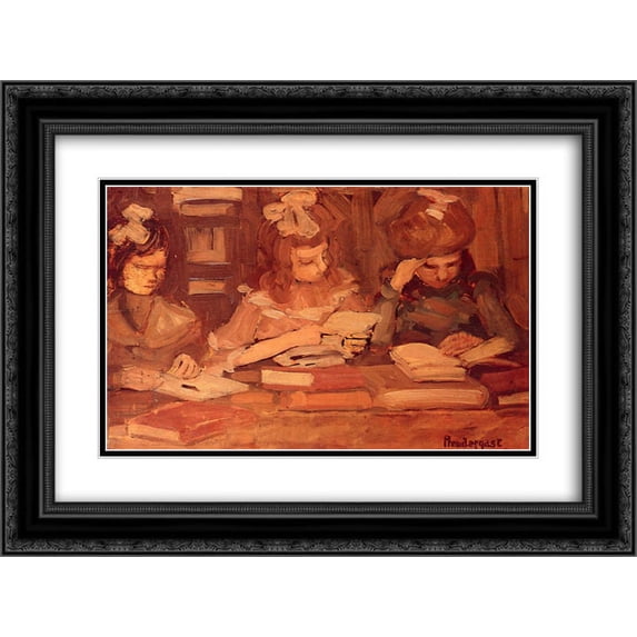 Maurice Prendergast 2x Matted 24x20 Black Ornate Framed Art Print 'In the Library (also known as Three School Girls)'