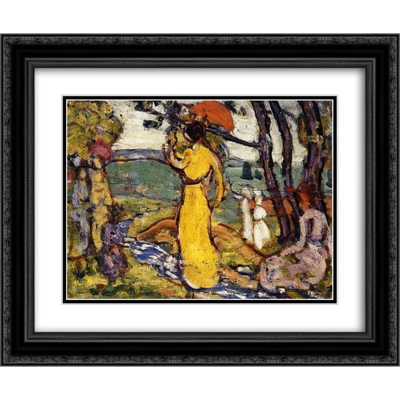 Maurice Prendergast 2x Matted 24x20 Black Ornate Framed Art Print 'Lady in Yellow Dress in the Park (also known as A Lady in Yellow in the Park)'