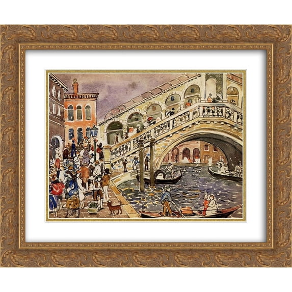 Maurice Prendergast 2x Matted 24x20 Gold Ornate Framed Art Print 'Rialto Bridge (also known as The Rialto Bridge, Venice)'